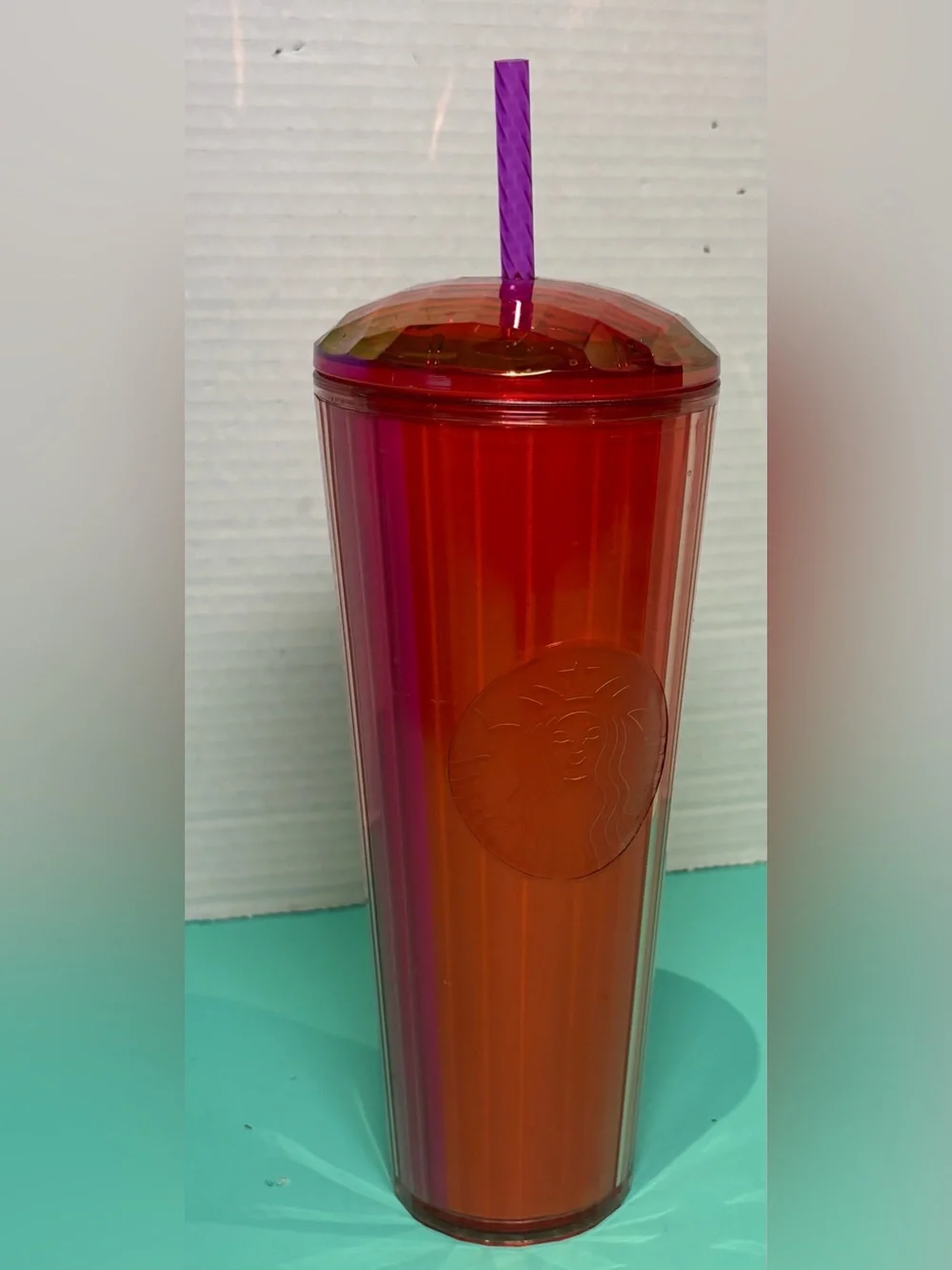 New Starbucks Summer 2024 Venti Tumbler Kaleidoscope Orange Pink Iridescent